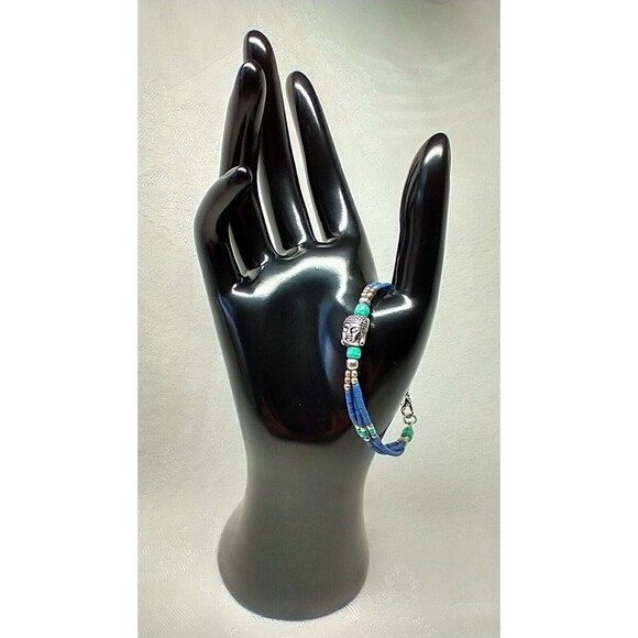 Tibetan Turquoise & Lapis Bracelet w/Buddha Head Sz 7" - Picture 1 of 10